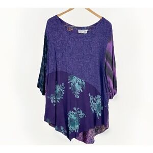 Wild Woman Women Tunic XX‎ Purple Mixed Print Rayon Boho Lagenlook Artisan Tunic